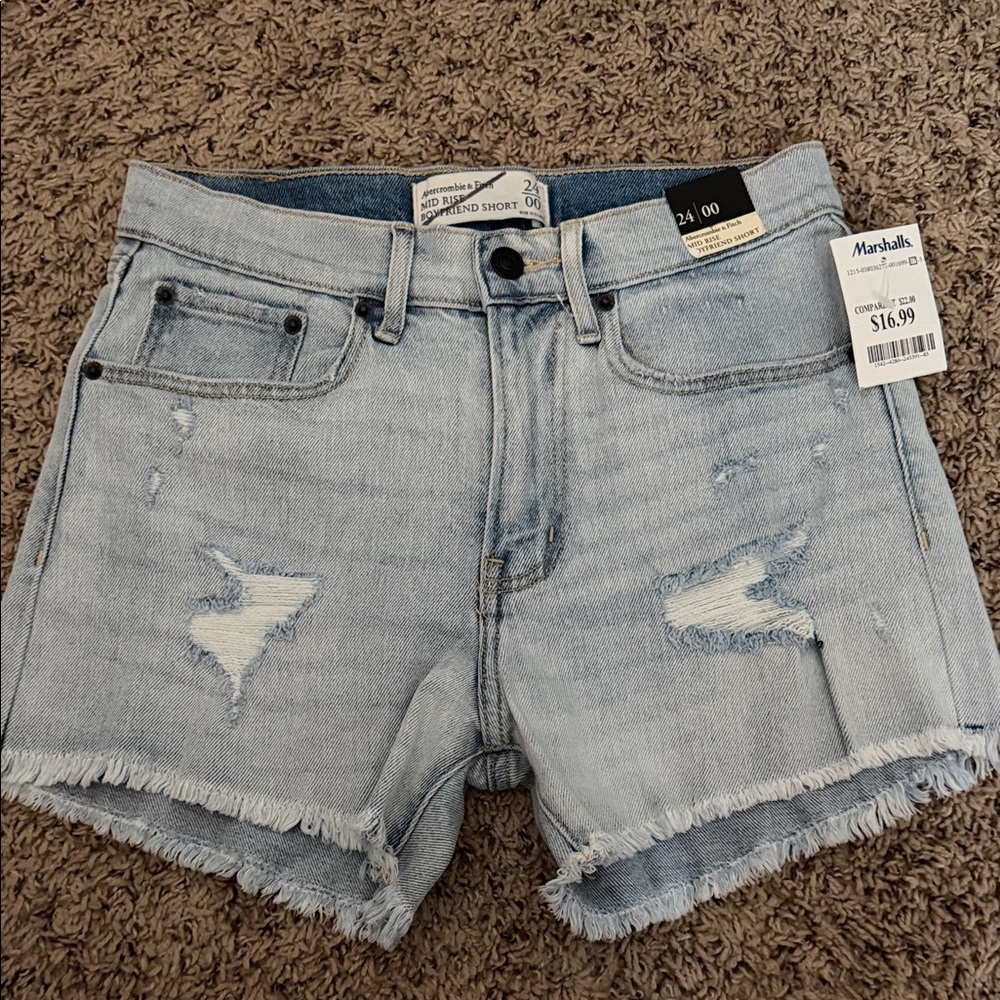 Abercrombie & Fitch - Distressed Light Blue Denim Shorts - Midrise Boyfriend